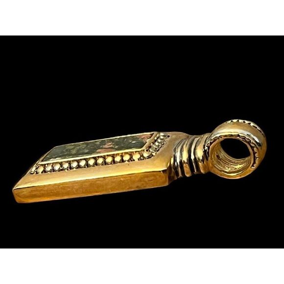 Vtg ROMAN Co Brand Gold Tone Pendant Marbled Cabochon Rectangle Statement Vtg - Picture 3 of 6